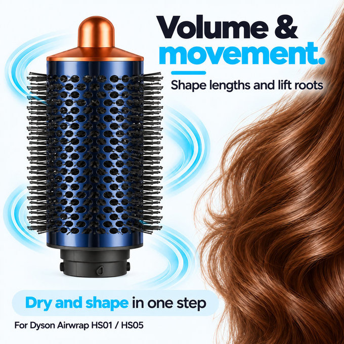 Veľká okrúhla kefa na objem pre Dyson Airwrap HS01, HS05, Prussian Blue / Rich Copper