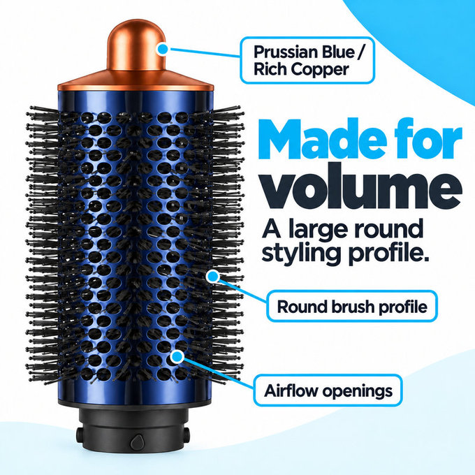 Veľká okrúhla kefa na objem pre Dyson Airwrap HS01, HS05, Prussian Blue / Rich Copper