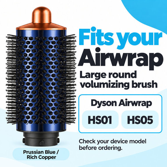 Veľká okrúhla kefa na objem pre Dyson Airwrap HS01, HS05, Prussian Blue / Rich Copper