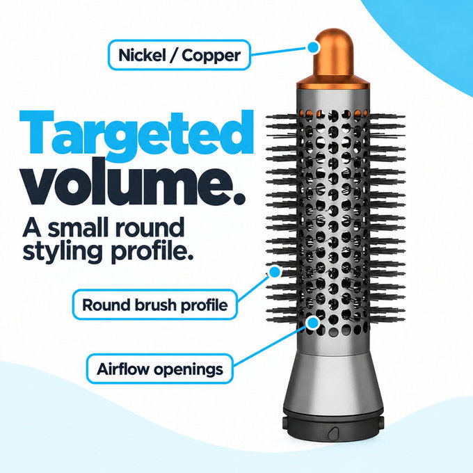 Malá okrúhla kefa na objem pre Dyson Airwrap HS01, HS05, Nickel / Copper