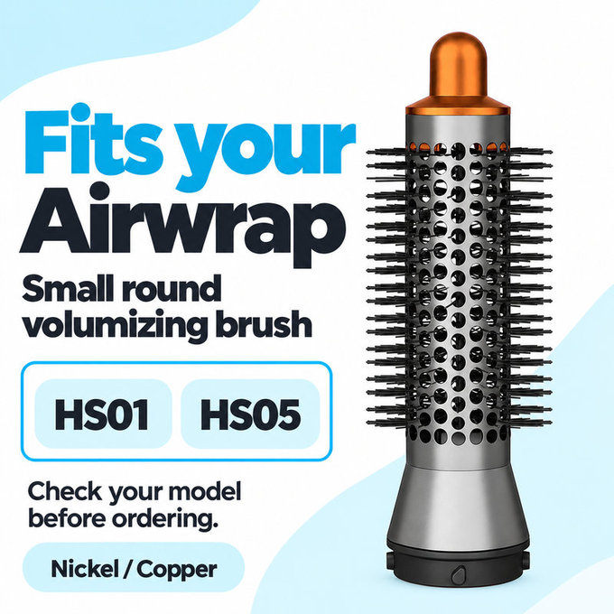 Malá okrúhla kefa na objem pre Dyson Airwrap HS01, HS05, Nickel / Copper