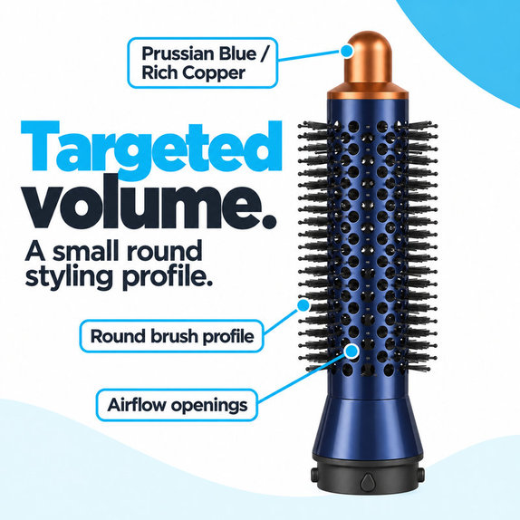 Malá okrúhla kefa na objem pre Dyson Airwrap HS01, HS05, Prussian Blue / Rich Copper