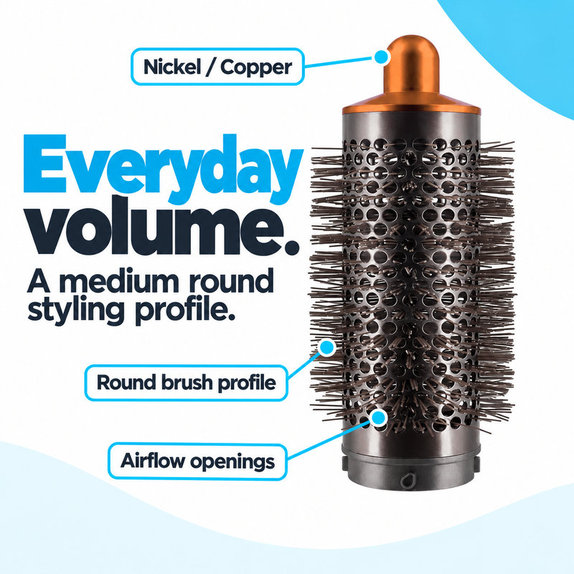 Stredná okrúhla kefa na objem pre Dyson Airwrap HS01, HS05, Nickel / Copper