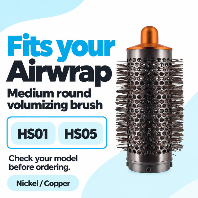 Stredná okrúhla kefa na objem pre Dyson Airwrap HS01, HS05, Nickel / Copper