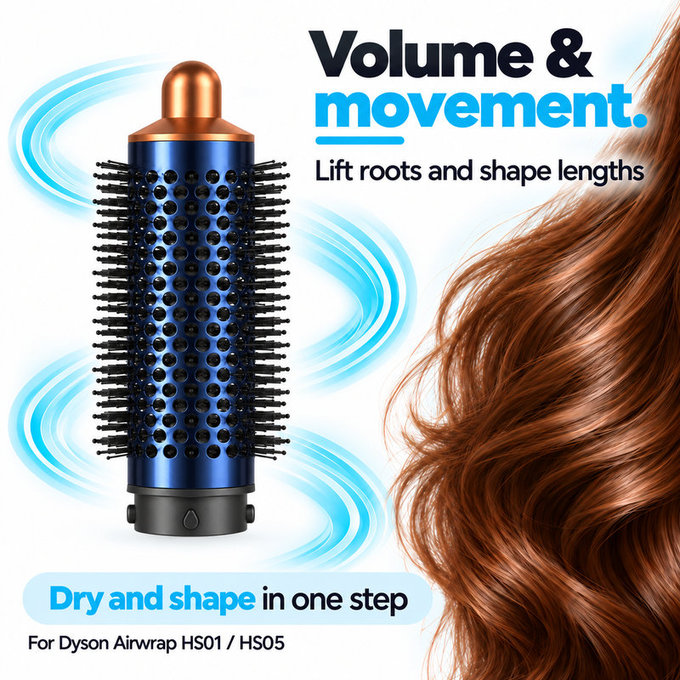 Stredná okrúhla kefa na objem pre Dyson Airwrap HS01, HS05, Prussian Blue / Rich Copper