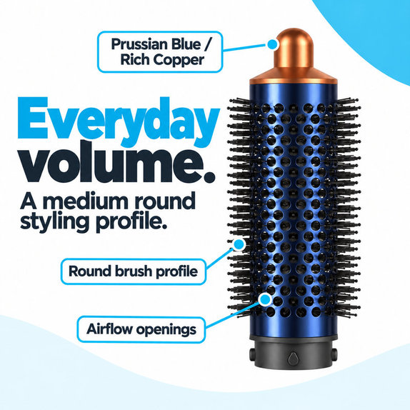 Stredná okrúhla kefa na objem pre Dyson Airwrap HS01, HS05, Prussian Blue / Rich Copper