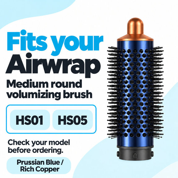 Stredná okrúhla kefa na objem pre Dyson Airwrap HS01, HS05, Prussian Blue / Rich Copper