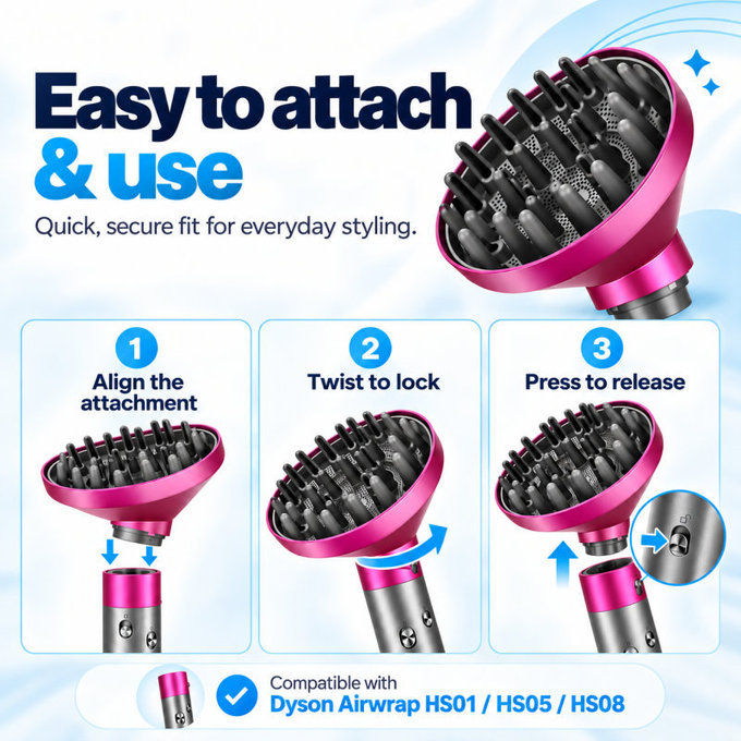 Difuzér Wave + Curl pre Dyson Airwrap HS01, HS05, HS08, Fuchsia