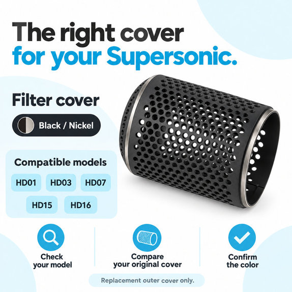 Kryt filtra pre Dyson Supersonic HD01, HD03, HD07, HD15, HD16, Black / Nickel