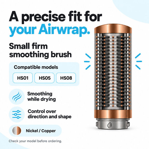 Malá pevná vyhladzovacia kefa pre Dyson Airwrap HS01, HS05, HS08, Nickel / Copper