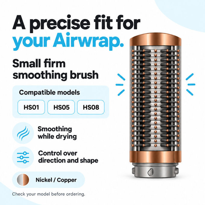 Malá pevná vyhladzovacia kefa pre Dyson Airwrap HS01, HS05, HS08, Nickel / Copper