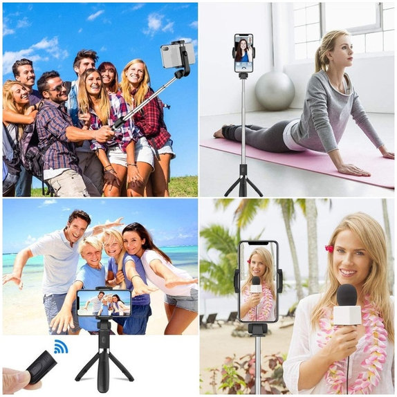 Selfie tyč so statívom L02S, čierna, Tech-Protect