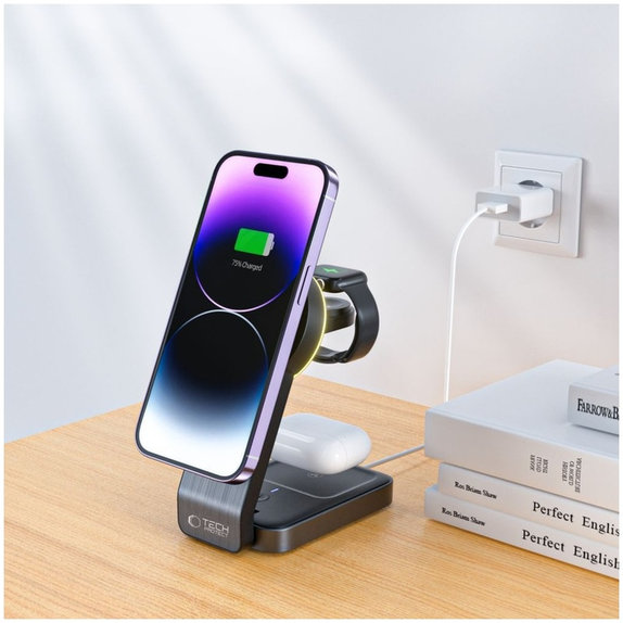 Bezdrôtová nabíjačka QI15W-A28 3IN1 Magnetic MagSafe, čierna, Tech-Protect