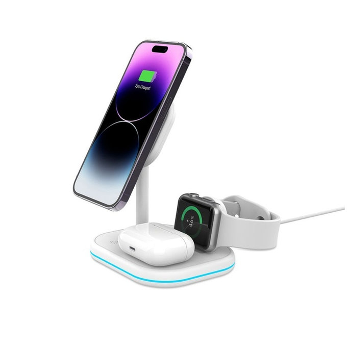 Bezdrôtová nabíjačka QI15W-A27 3IN1 Magnetic MagSafe, biela, Tech-Protect