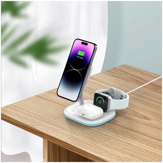 Bezdrôtová nabíjačka QI15W-A27 3IN1 Magnetic MagSafe, biela, Tech-Protect