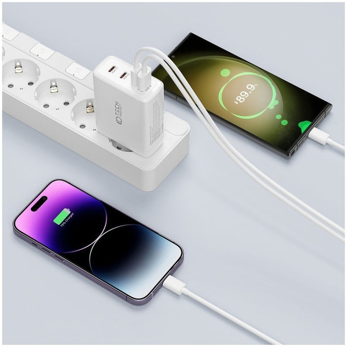 Sieťová nabíjačka NC100W-GAN 4-PORT PD 100W / QC3.0, biela, Tech-Protect