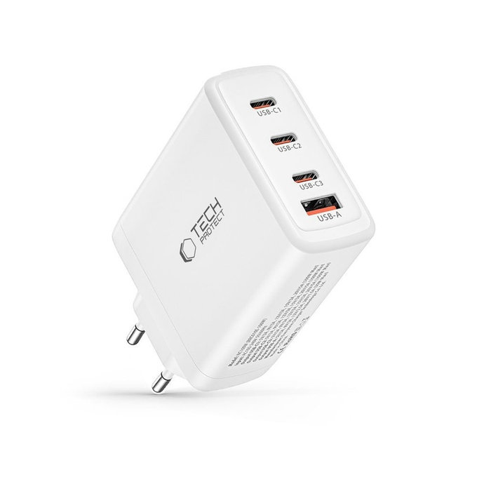 Sieťová nabíjačka NC100W-GAN 4-PORT PD 100W / QC3.0, biela, Tech-Protect