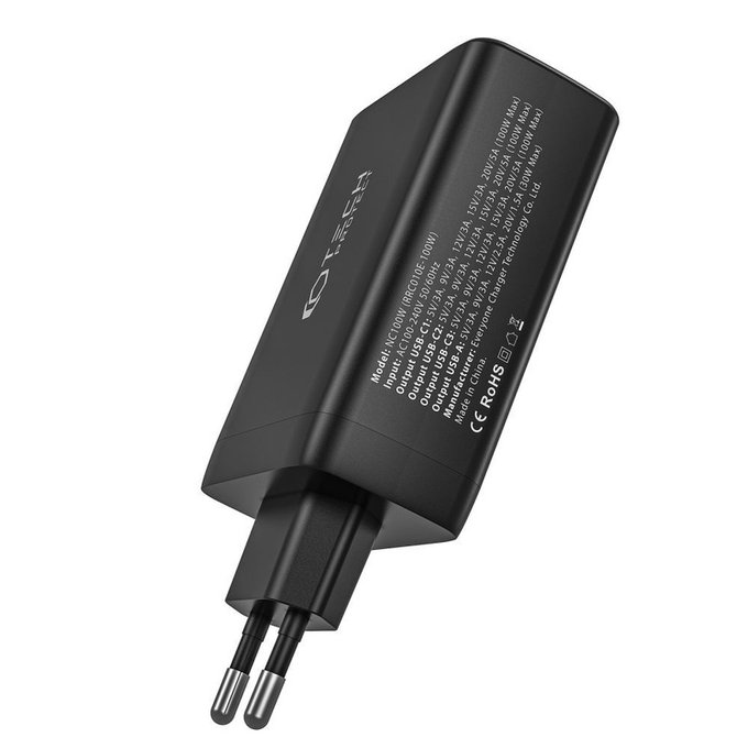 Sieťová nabíjačka NC100W-GAN 4-PORT PD 100W / QC3.0, čierna, Tech-Protect