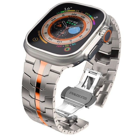 Remienok Stainless Line pre Apple Watch 8 / 9 / 10 / 11 / Se / Ultra (44 / 45 / 46 / 49 mm), Titanium/Orange, Tech-Protect
