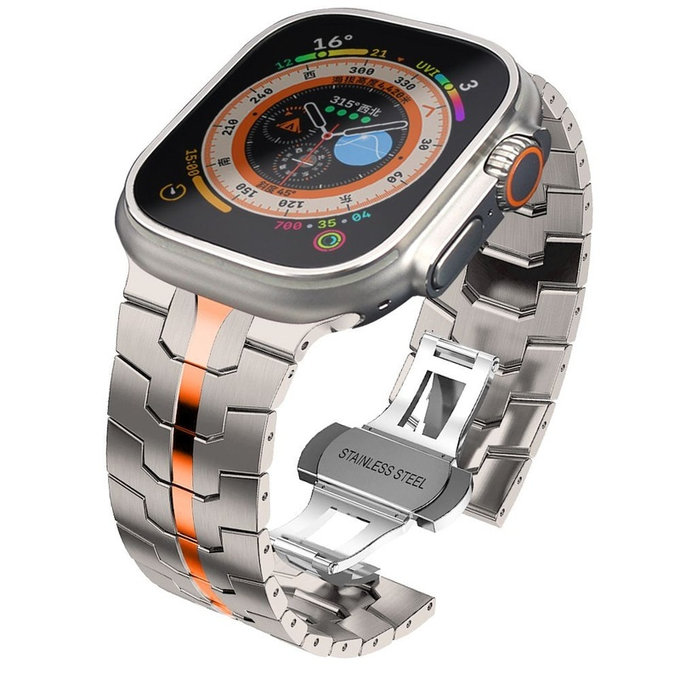 Remienok Stainless Line pre Apple Watch 8 / 9 / 10 / 11 / Se / Ultra (44 / 45 / 46 / 49 mm), Titanium/Orange, Tech-Protect