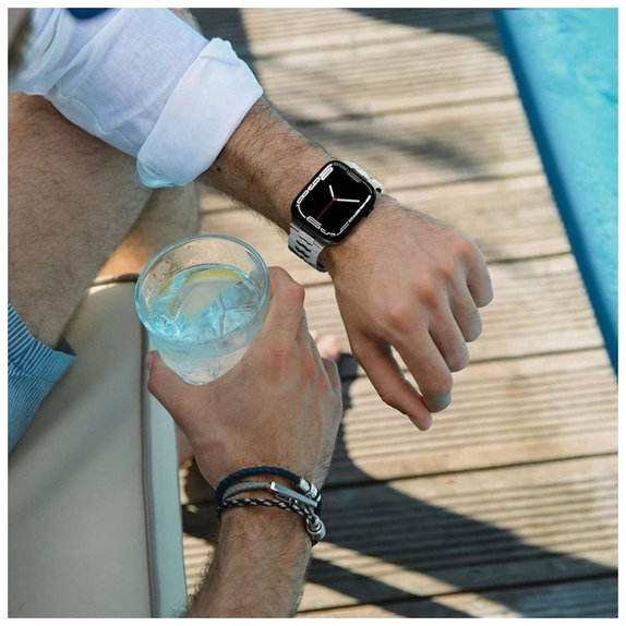 Remienok Stainless Line pre Apple Watch 8 / 9 / 10 / 11 / Se / Ultra (44 / 45 / 46 / 49 mm), Titanium/Orange, Tech-Protect