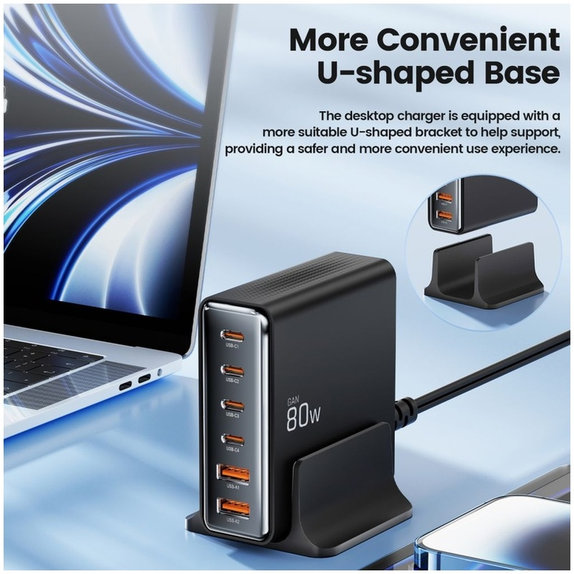 Sieťová nabíjačka DC80W-GAN 6-PORT PD 80W / QC3.0, čierna, Tech-Protect