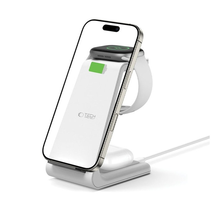 Bezdrôtová nabíjačka QI15W-A36 3IN1 pre Apple, biela, Tech-Protect