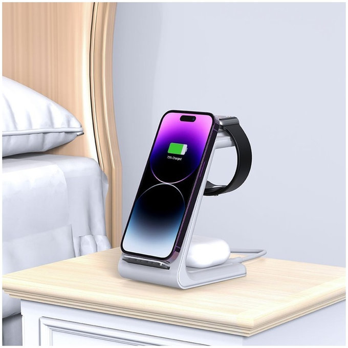 Bezdrôtová nabíjačka QI15W-A36 3IN1 pre Apple, biela, Tech-Protect