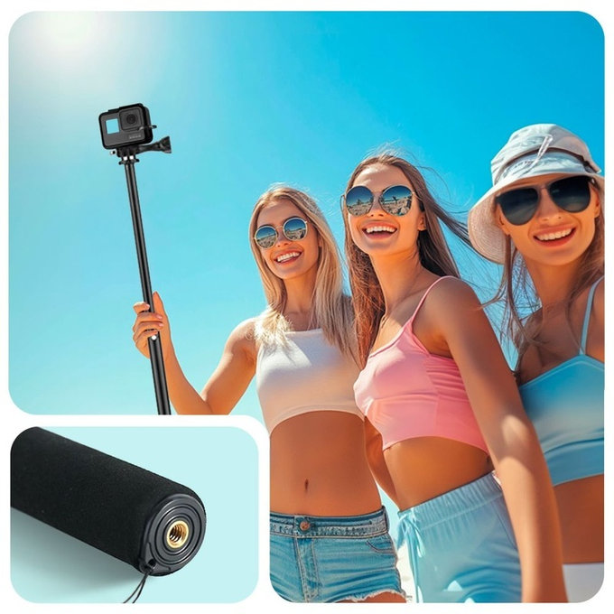 Selfie tyč so statívom GA100 pre GoPro / Dji / INSTA360, čierna, Tech-Protect