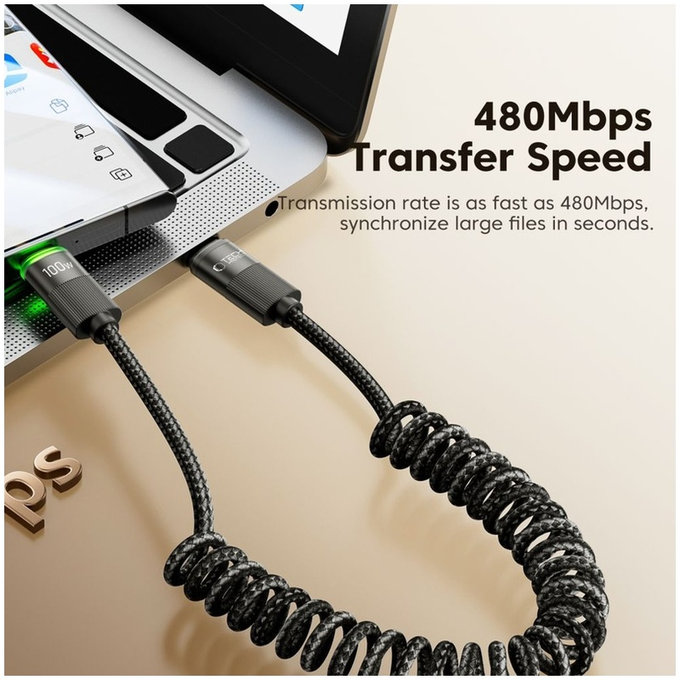 Kábel UB20T Ultraboost USB-C Cable PD 100W / 5A 180CM, čierna, Tech-Protect