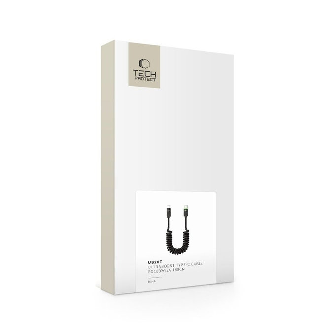 Kábel UB20T Ultraboost USB-C Cable PD 100W / 5A 180CM, čierna, Tech-Protect