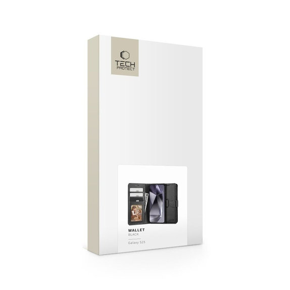 Puzdro Wallet pre Samsung S25, čierna, Tech-Protect