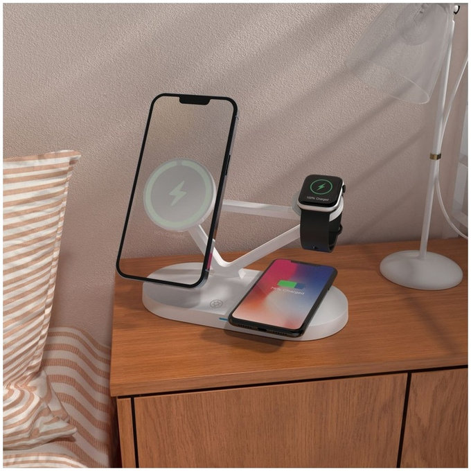 Bezdrôtová nabíjačka QI15W-A41 3IN1 Magnetic MagSafe, biela, Tech-Protect