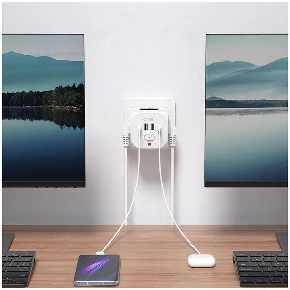 Predlžovací kábel PCL3X4 Power Socket, 2× USB + 2× USB-C, 3 zásuvky, biela, Tech-Protect