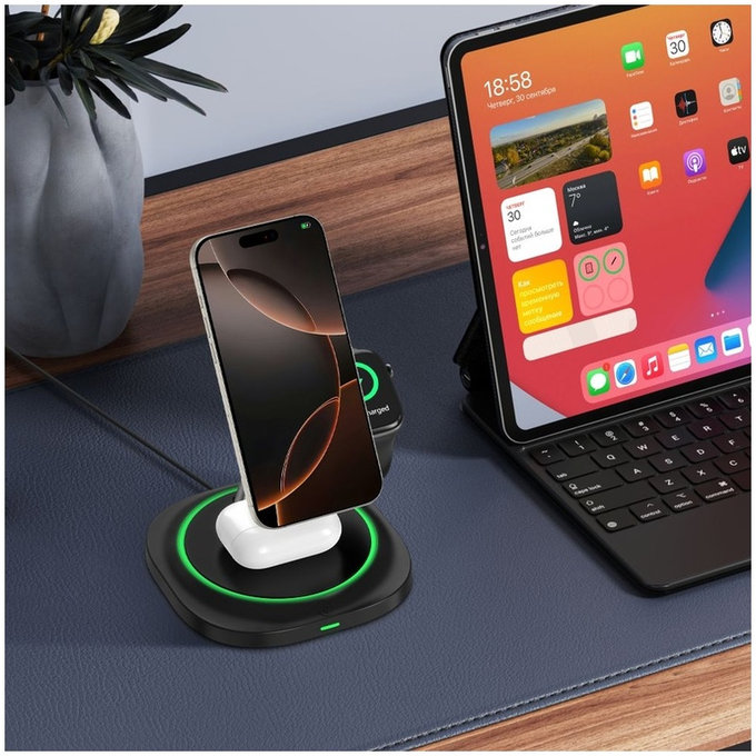 Bezdrôtová nabíjačka QI15W-A46 3IN1 Magnetic MagSafe, čierna, Tech-Protect