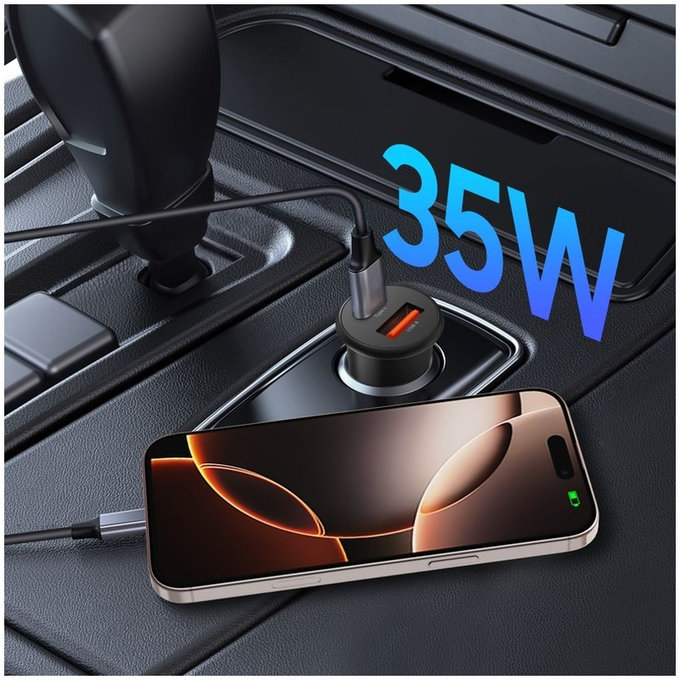 Autonabíjačka CC02 2-PORT PD 35W / QC3.0, čierna, Tech-Protect