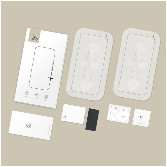 Tvrdené sklo (2ks) Quick Set+ pre iPhone 15 / 16, čierna, Tech-Protect
