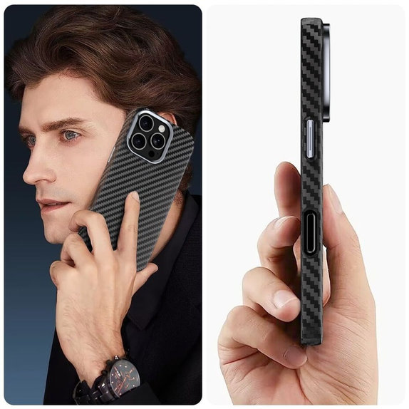Puzdro Ion Carbon MagSafe pre Samsung S25 Ultra, čierna/strieborná, Tech-Protect