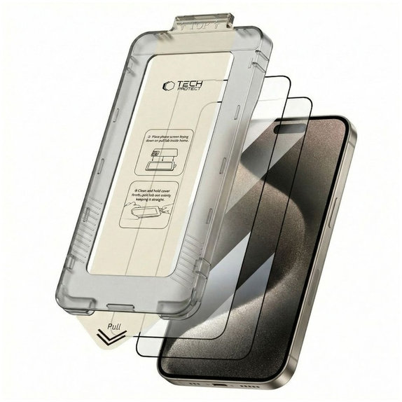 Tvrdené sklo (2ks) Quick Set+ pre iPhone 15 Pro, čierna, Tech-Protect
