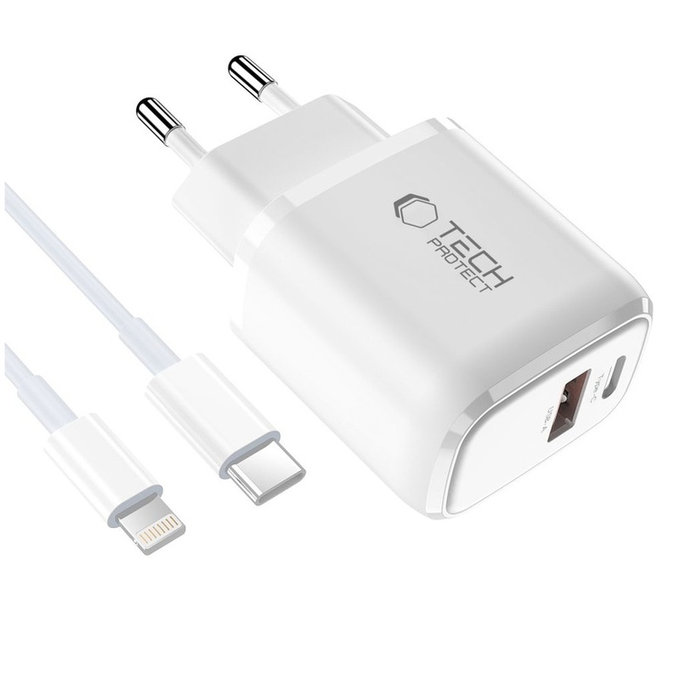 Sieťová nabíjačka NCA30 2-PORT PD 30W / QC3.0 + Lightning Cable, biela, Tech-Protect