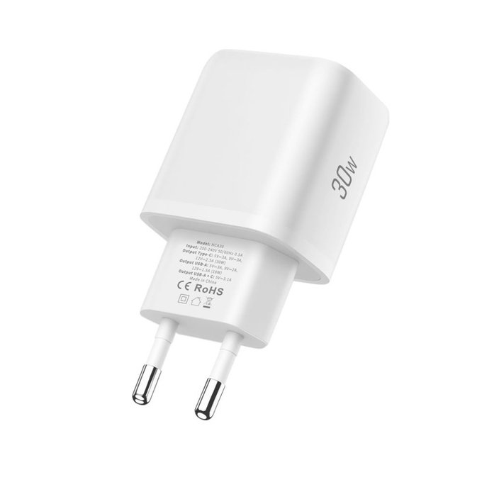 Sieťová nabíjačka NCA30 2-PORT PD 30W / QC3.0 + Lightning Cable, biela, Tech-Protect