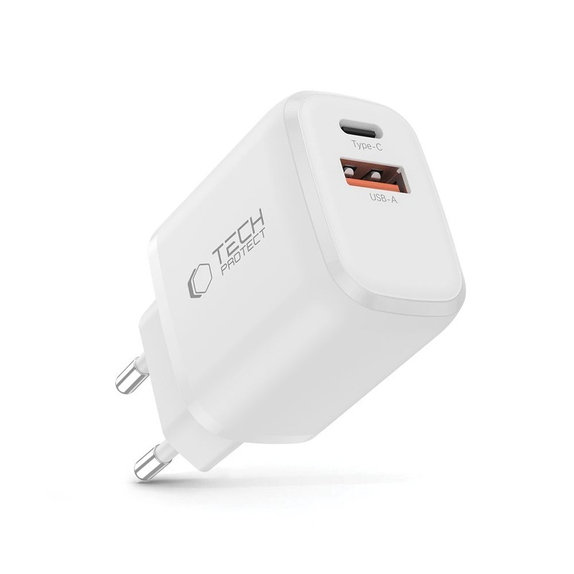 Sieťová nabíjačka NCA20 2-PORT PD 20W / QC3.0, biela, Tech-Protect