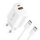 Sieťová nabíjačka NCA20 2-PORT PD 20W / QC3.0 + USB-C Cable, biela, Tech-Protect
