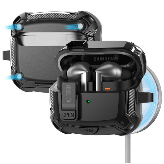Puzdro na slúchadlá Carbonox MagSafe pre Samsung Buds 3 / 3 FE / 3 Pro, čierna, Tech-Protect