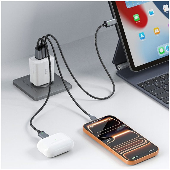 Sieťová nabíjačka NCA65W-GAN 3-PORT PD 65W / QC3.0, biela, Tech-Protect