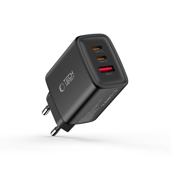 Sieťová nabíjačka NCA65W-GAN 3-PORT PD 65W / QC3.0, čierna, Tech-Protect