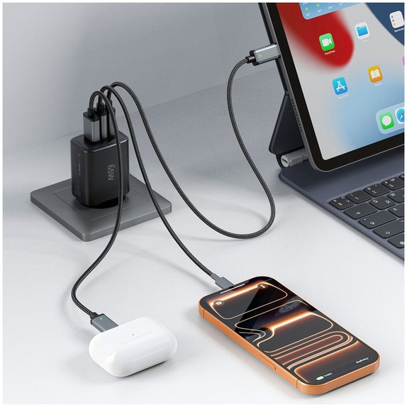 Sieťová nabíjačka NCA65W-GAN 3-PORT PD 65W / QC3.0, čierna, Tech-Protect