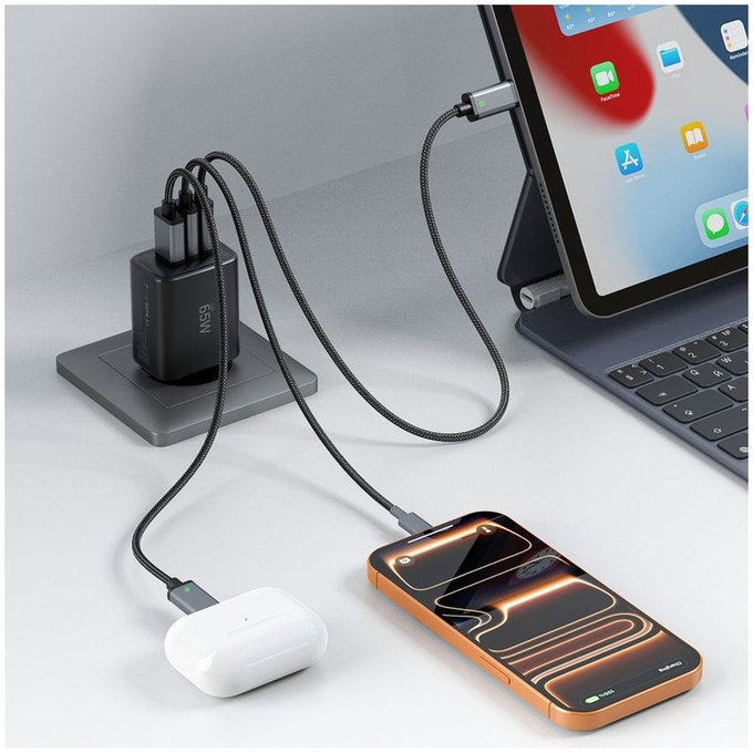 Sieťová nabíjačka NCA65W-GAN 3-PORT PD 65W / QC3.0, čierna, Tech-Protect
