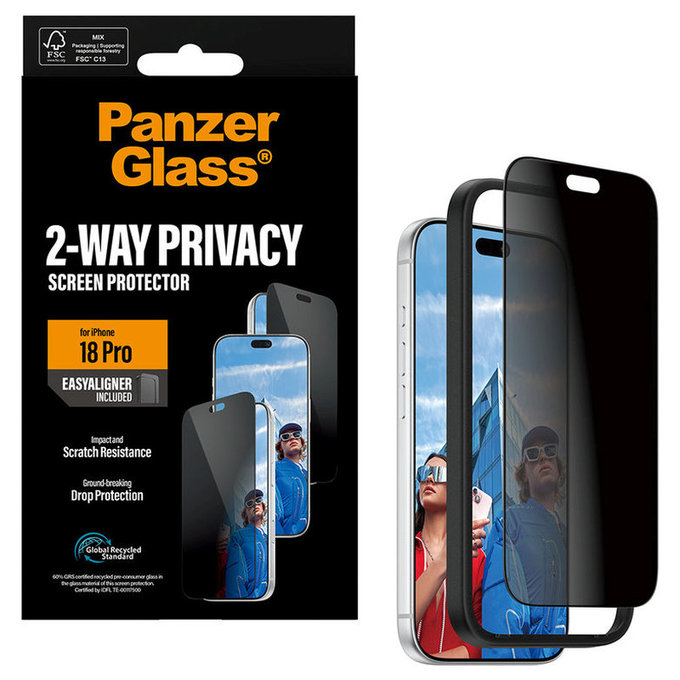 Tvrdené sklo UWF 2-Way Privacy s aplikátorom pre iPhone 18 Pro, čierna, PanzerGlass