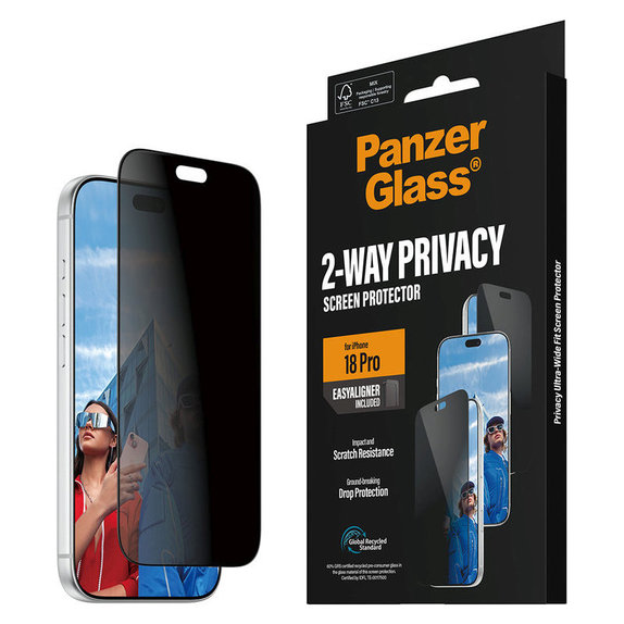 Tvrdené sklo UWF 2-Way Privacy s aplikátorom pre iPhone 18 Pro, čierna, PanzerGlass